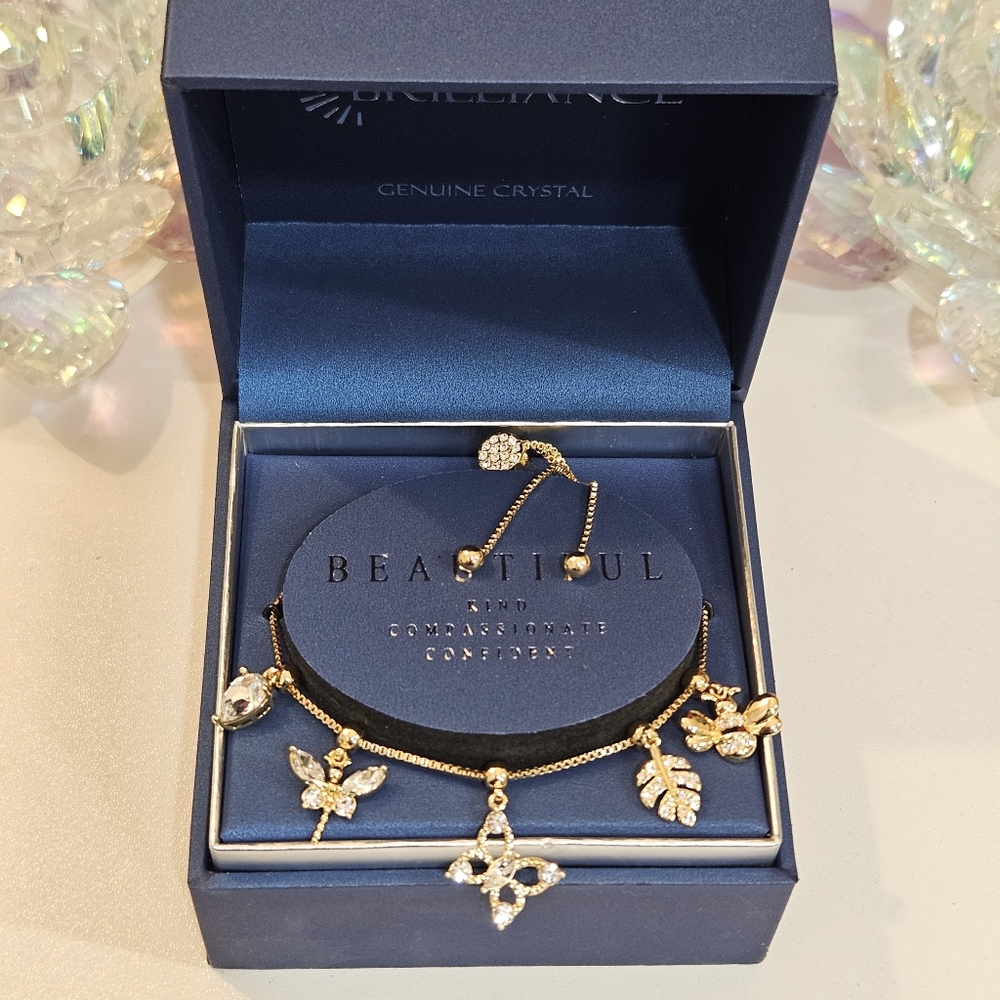 Brilliance 18kt Gold Flash Plated Kohls Crystal Adjustable Slide Charm Bracelet